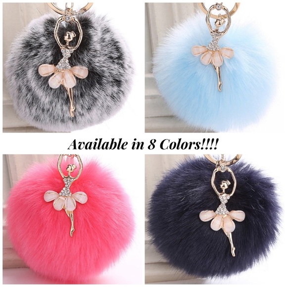 Blue Fluffy Pom Ballet Dancer Keychain - Picture 5 of 5